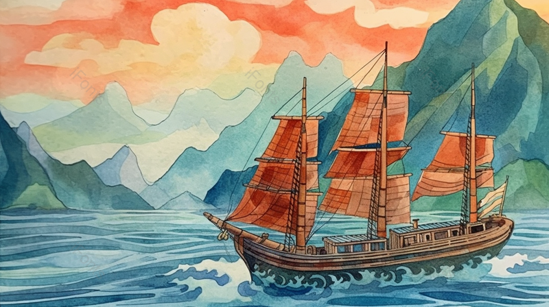 抽象中国风海面船只插画,插画/手绘图,插画/手绘图库,插画/手绘图下载,插画/手绘